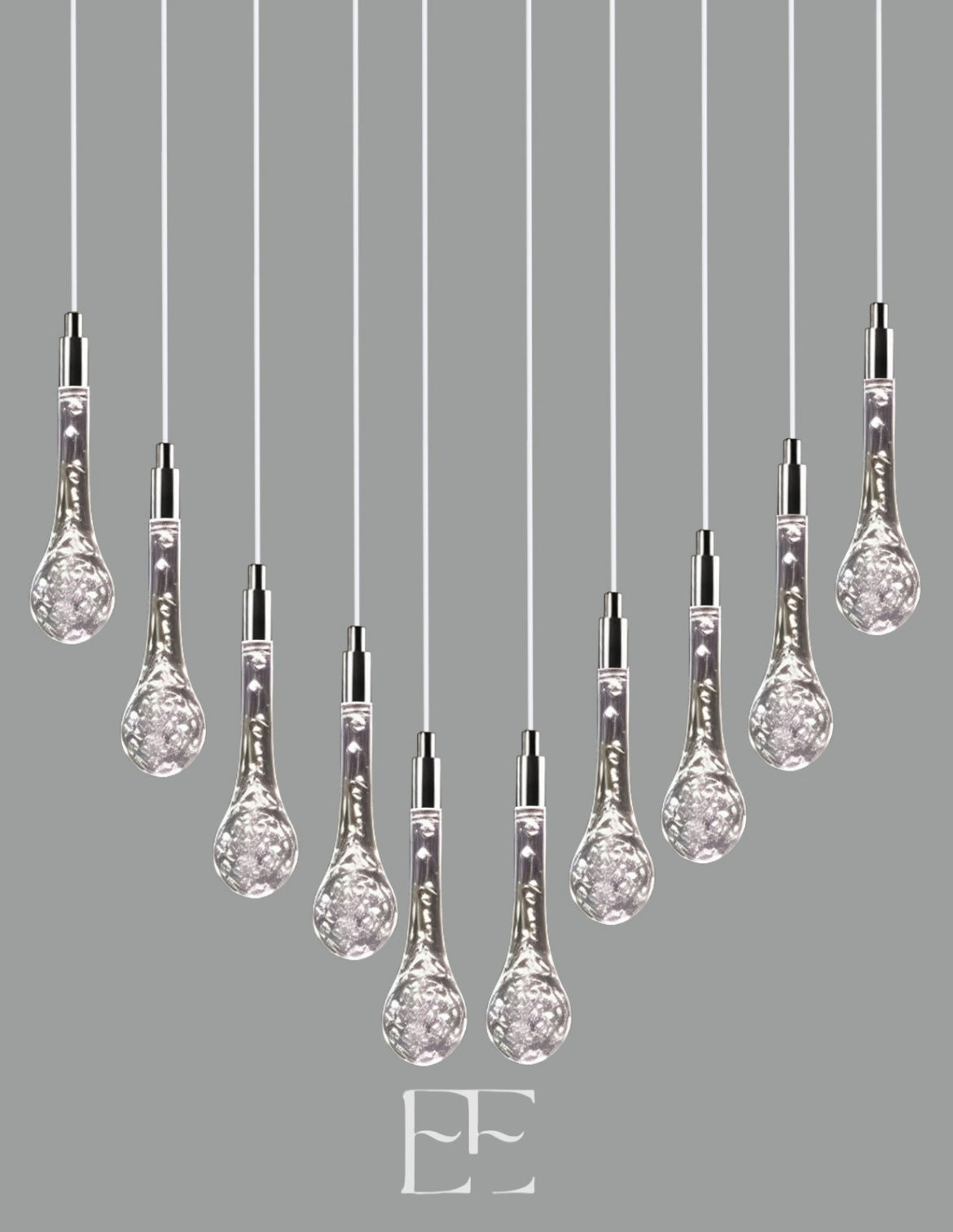 A256 Chrome and Clear Acrylic LED Pendant Light set with teardrop bubble design Set of 10