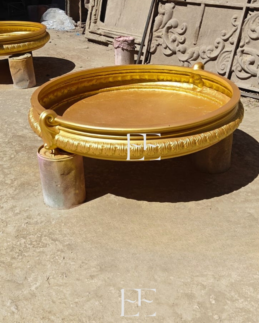 A056 Handmade Fiberglass Gold Urli for Mehndi Cermony