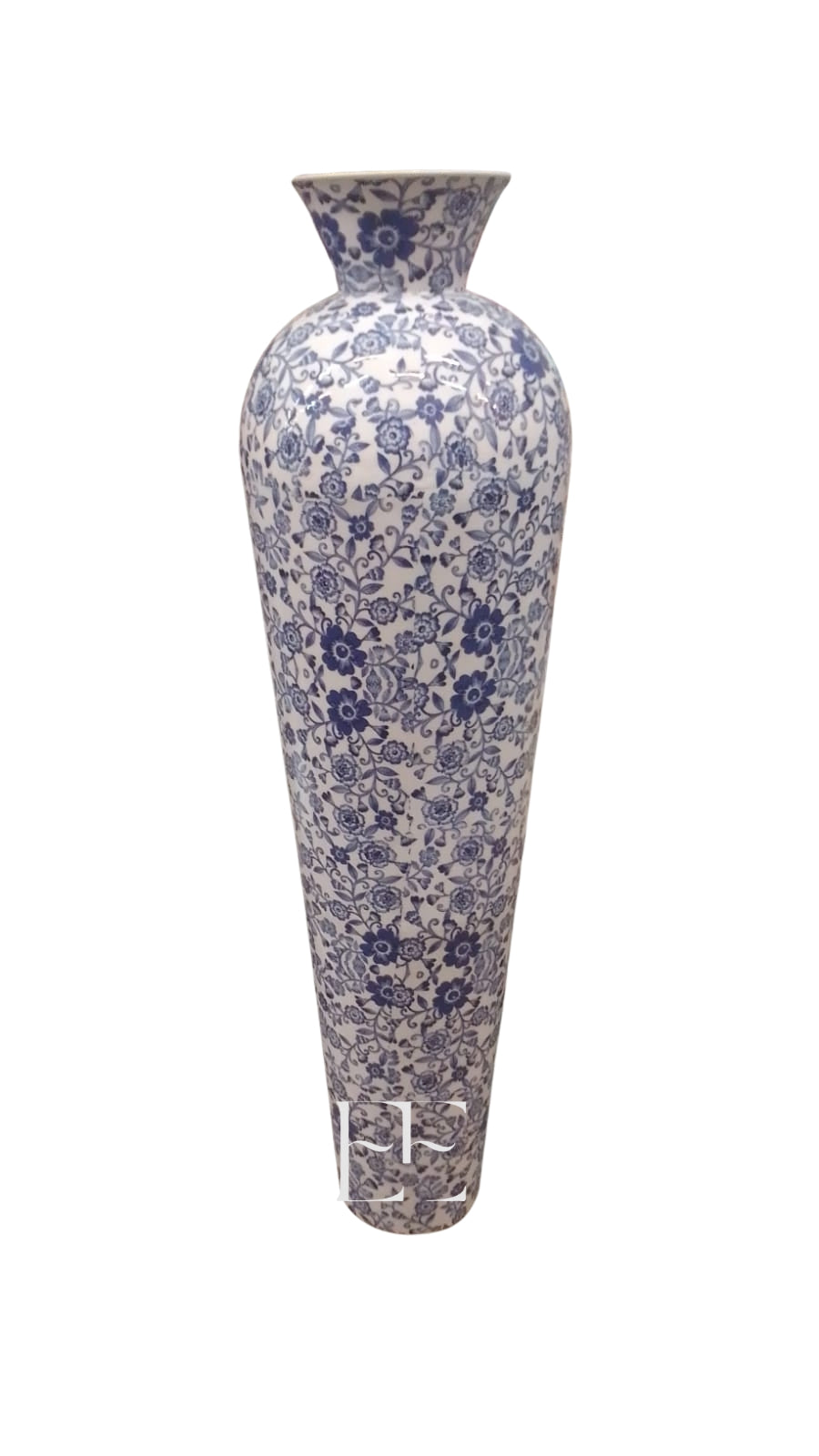 A268 Blue and White Floral Pront Metal Vase