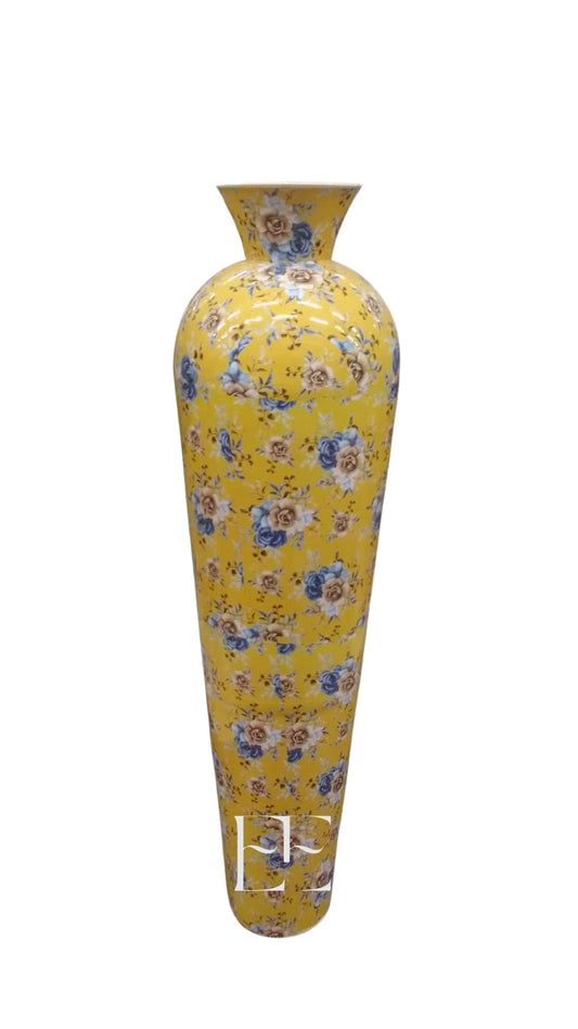 A271 Yellow Floral Metal Vase