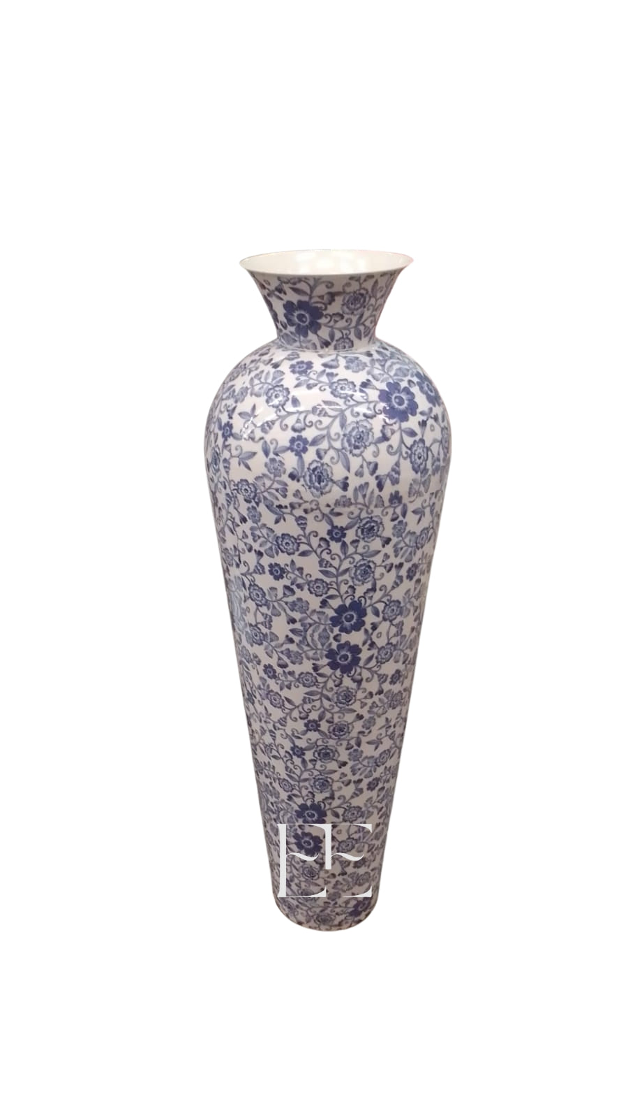 A267 Blue and White Floral Pront Metal Vase